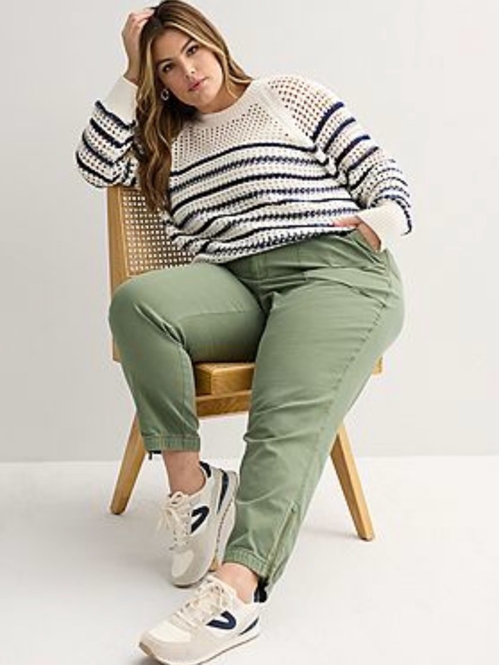 NWT Sonoma Ivory Open-Knit Crew Sweater with Navy Stripes